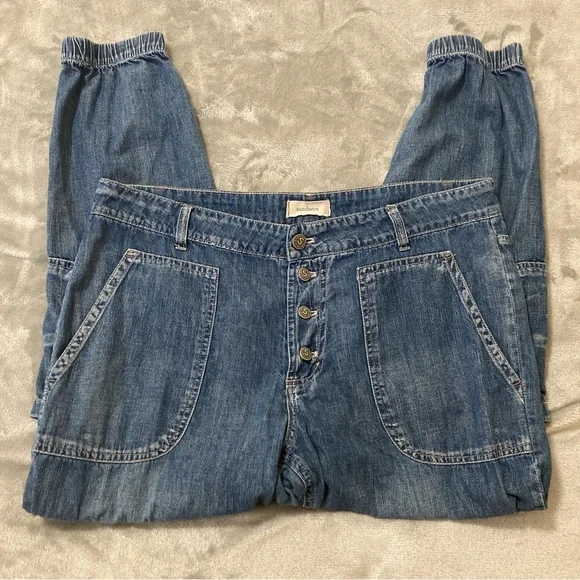 Sundance Jolienne Women’s Demin Joggers Cargo Button Blue Cotton Relaxed Sz 12 - Picture 14 of 16
